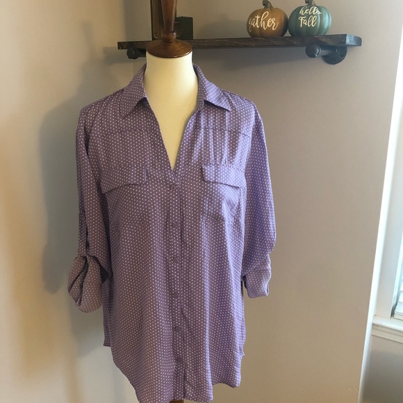New York & Company Tops - Lavender & polka dot button top